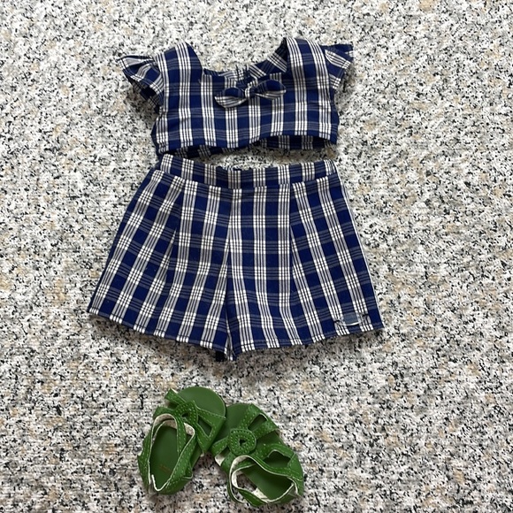 RARE American Girl Doll Nanea Palaka Blue Plaid Shorts and Matching Top w/ Shoes - Picture 6 of 6